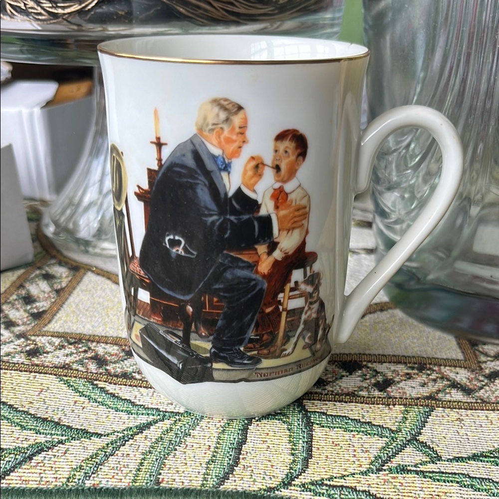 White Ceramic Mug with Vintage Illustration